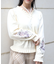 フラワー刺繍袖Ｖネックニット