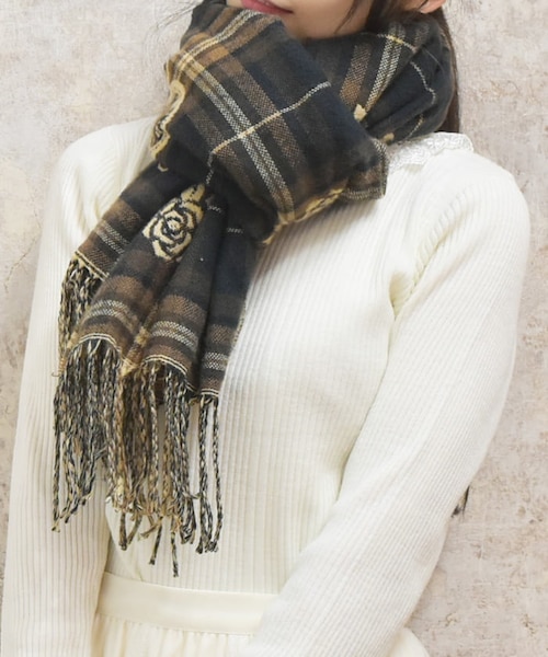 チェック×バラ柄ストール｜アクシーズファム アウトレットの