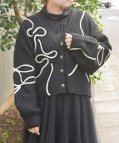 DOROTHY ドロシー 刺繍 装飾 ニット レース リボン コート DOROTHY ドロシー 刺繍 装飾 ニット レース リボン コート