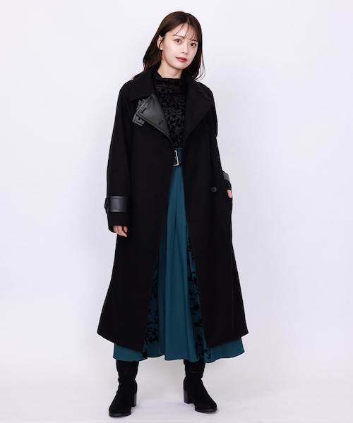 【未使用タグ付】萌 MOYURU 異素材切替　縮絨ウールコート　ブラウン 2025年最新】萌 ／ MOYURU レディース ロングコートの人気