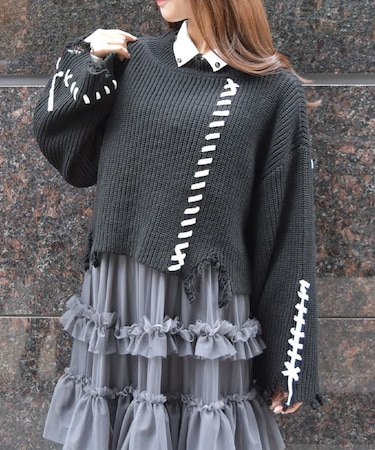 ステッチダメージニット