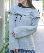 ローズコサージュ付ニット