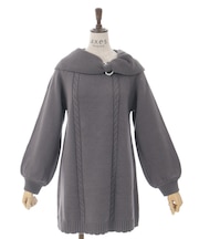 リボン襟ニットミニワンピ