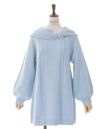 リボン襟ニットミニワンピ