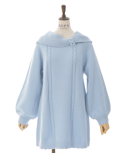 リボン襟ニットミニワンピ