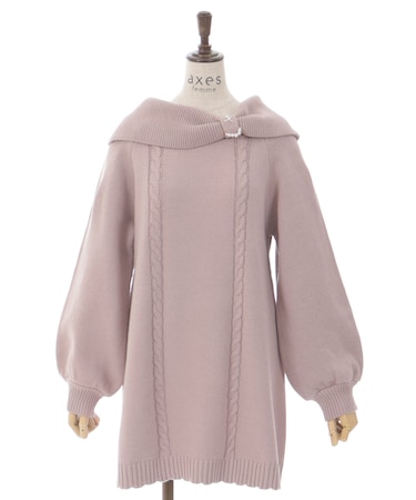 リボン襟ニットミニワンピ