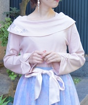 雪桜刺繍オフショル風ニット