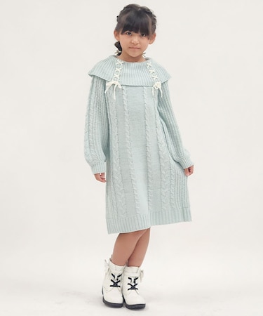 W編み上げニットワンピース