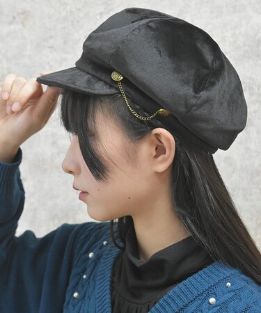 サイド釦ベロアキャスケット