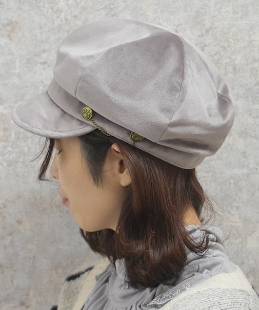 サイド釦ベロアキャスケット