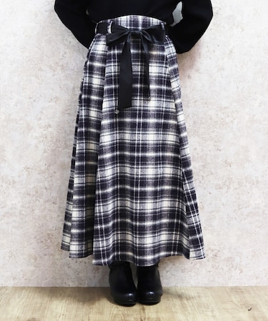 起毛チェックフレアスカート
