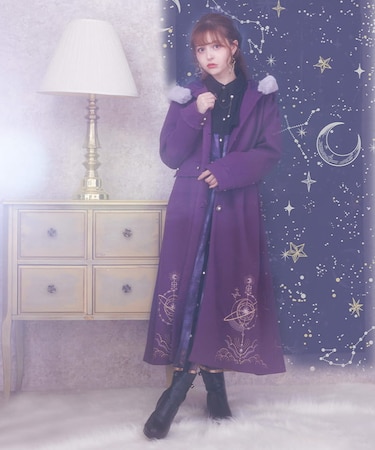 天体刺繍フード付コート