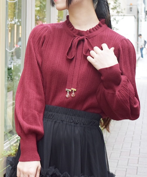 花チャーム機能付リボンニット