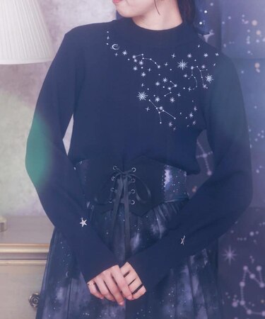 テレスコープラメ刺繍ニット