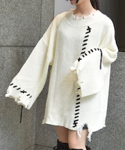 ロングステッチダメージニット