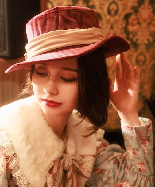 配色リボンベロアハット