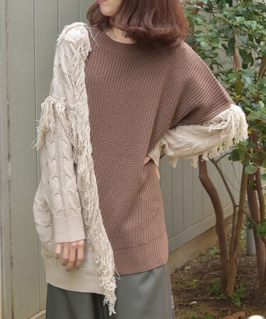 バイカラー×フリンジニット