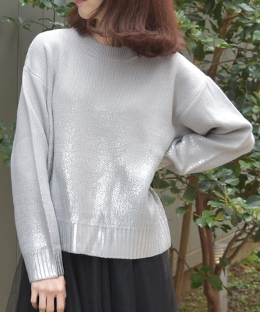 メタリックプリントニット