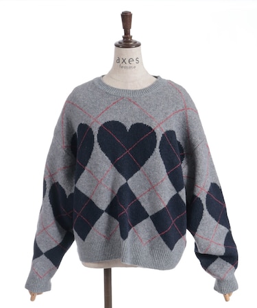 ハートアーガイルニットプルオーバー