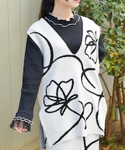 フラワーＪＱ柄ニットベスト