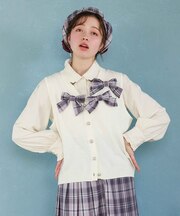 チェックリボンブローチベスト