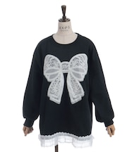 レースリボン裾フリルプルオーバー