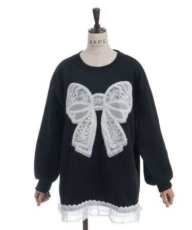 レースリボン裾フリルプルオーバー