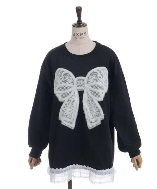 レースリボン裾フリルプルオーバー