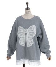 レースリボン裾フリルプルオーバー