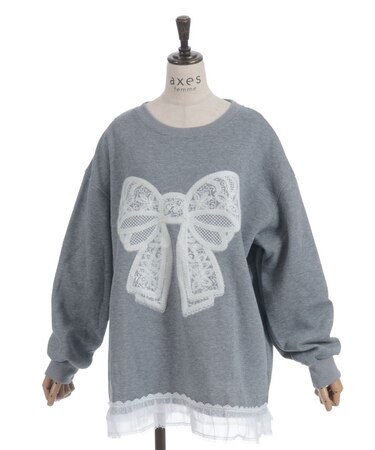 レースリボン裾フリルプルオーバー