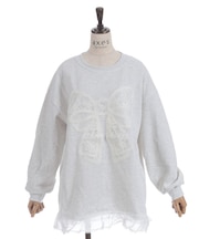 レースリボン裾フリルプルオーバー