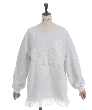 レースリボン裾フリルプルオーバー