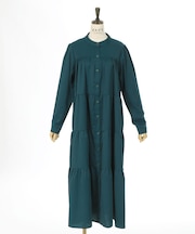 前ボタン長袖ワンピース