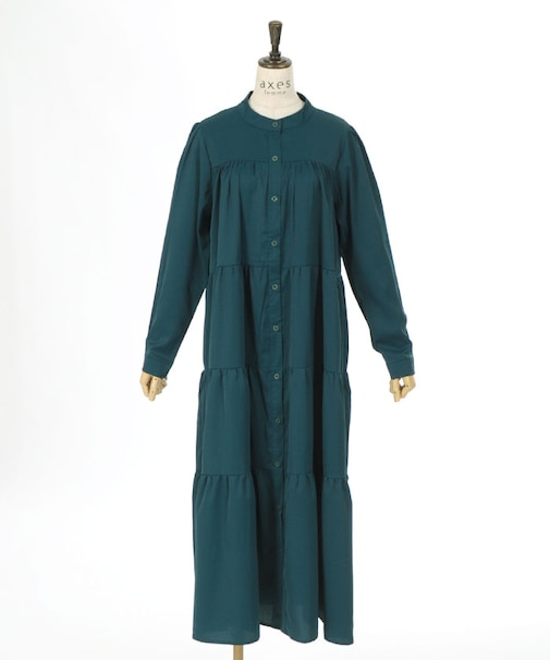 前ボタン長袖ワンピース