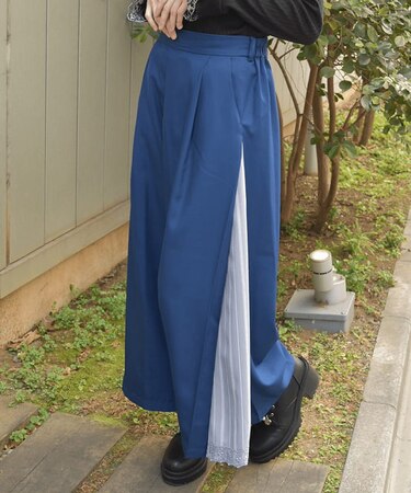 ストライプ切替ワイドパンツ