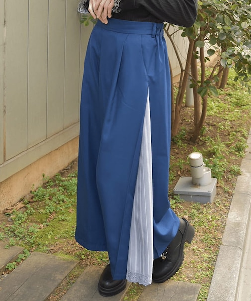 ストライプ切替ワイドパンツ