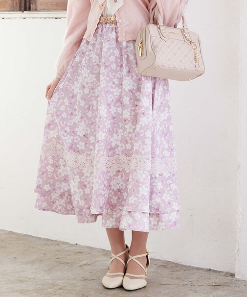 サクラ柄フレアスカート