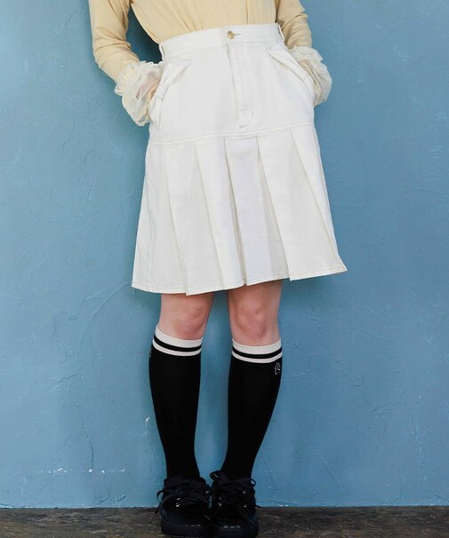 リボン×プリーツデニムSK