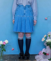 リボン×プリーツデニムＳＫ