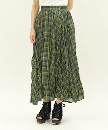 シワ加工チェック柄スカート