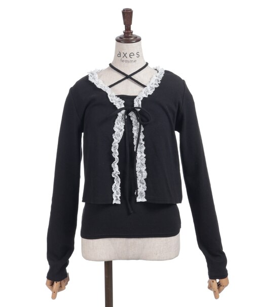 レースカーディガン×クロスキャミ