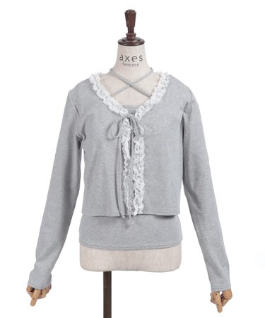 レースカーディガン×クロスキャミ