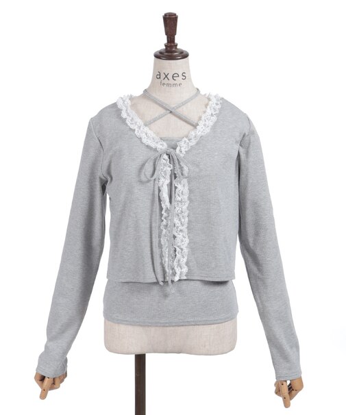 レースカーディガン×クロスキャミ