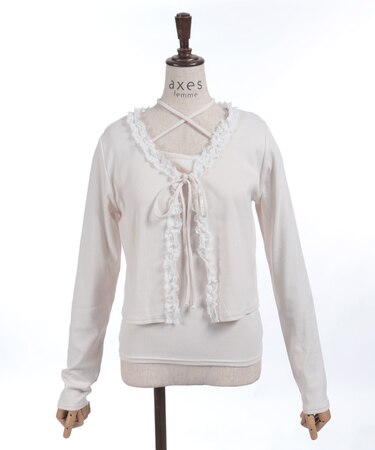 レースカーディガン×クロスキャミ