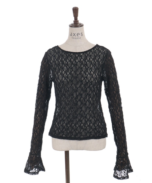 袖フリルレースプルオーバー