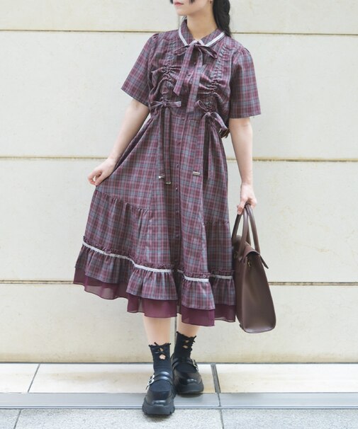 リボン×チェック柄ＯＰ