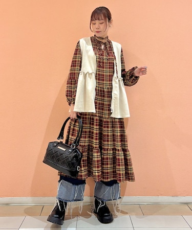 チェック柄シャーリングOP