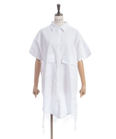 バックレースシャツワンピース