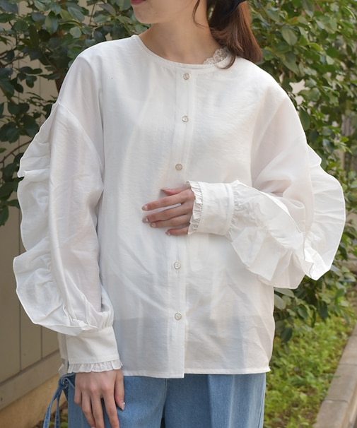 フリル袖ロングシャツ