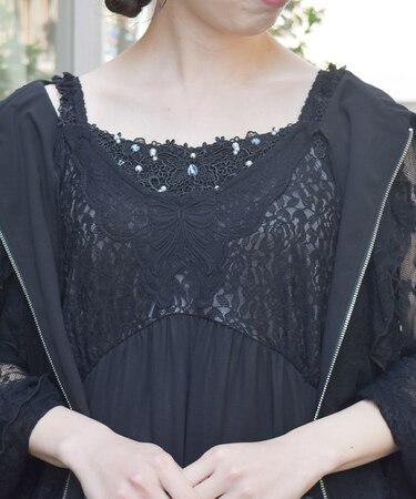 ビジュー×蝶レースタンク